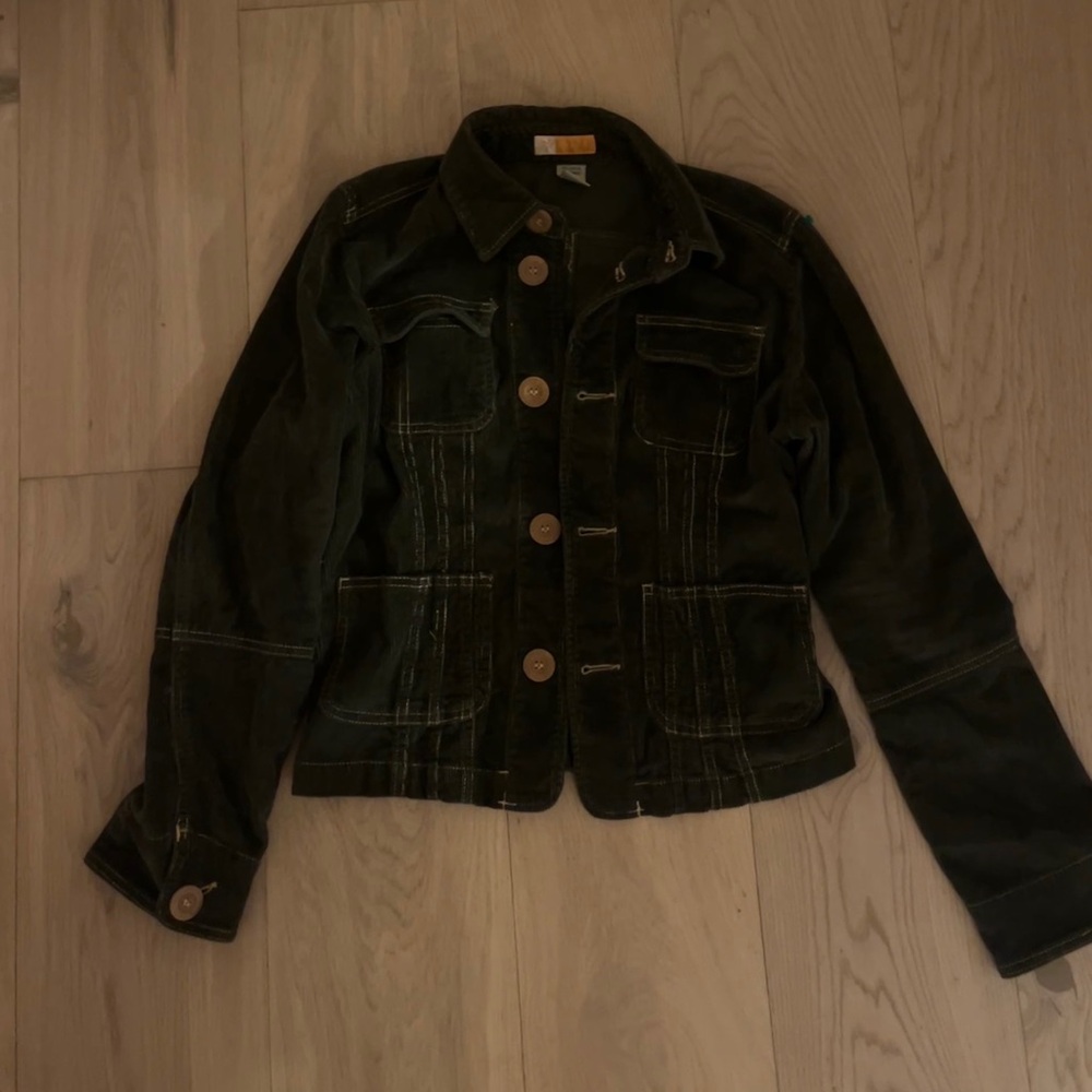2000s hunter green corduroy button jacket